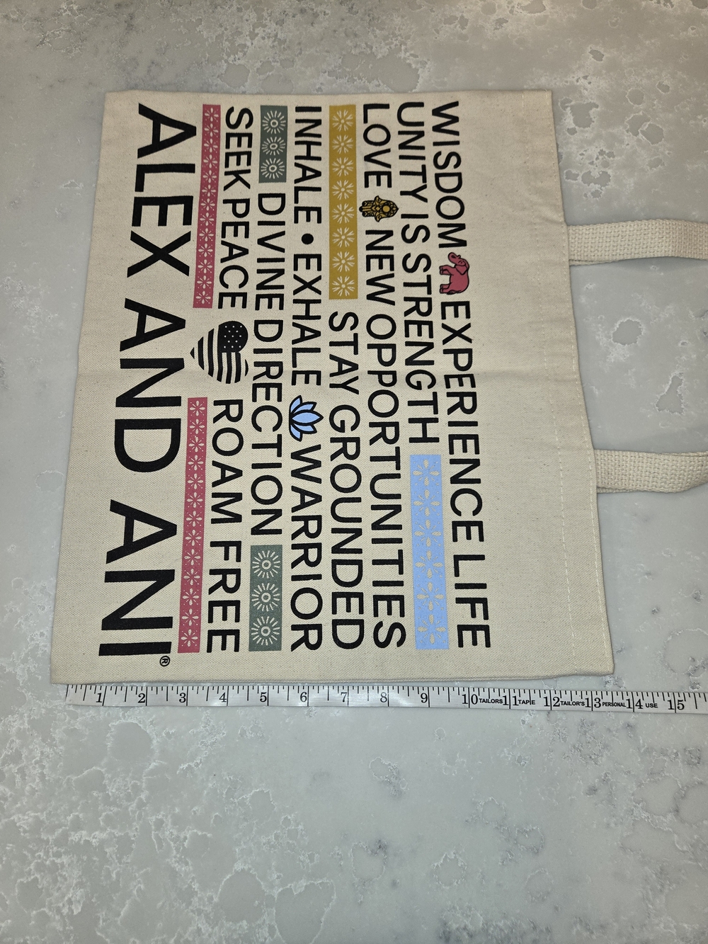 Alex and Ani Cream Canvas Tote with Multicolor Accent Stripes